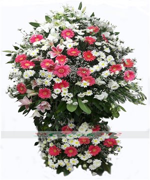 Pembe/Beyaz Çiçeklerden Ferforje
