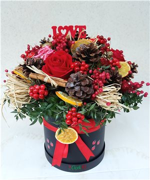 Siyah Silindir Kutuda Kokina Çiçekleri 