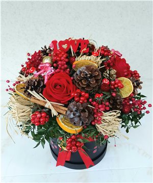 Siyah Silindir Kutuda Kokina Çiçekleri 