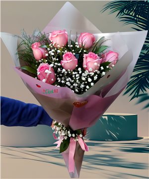 7 Adet Pembe Gül Buketi